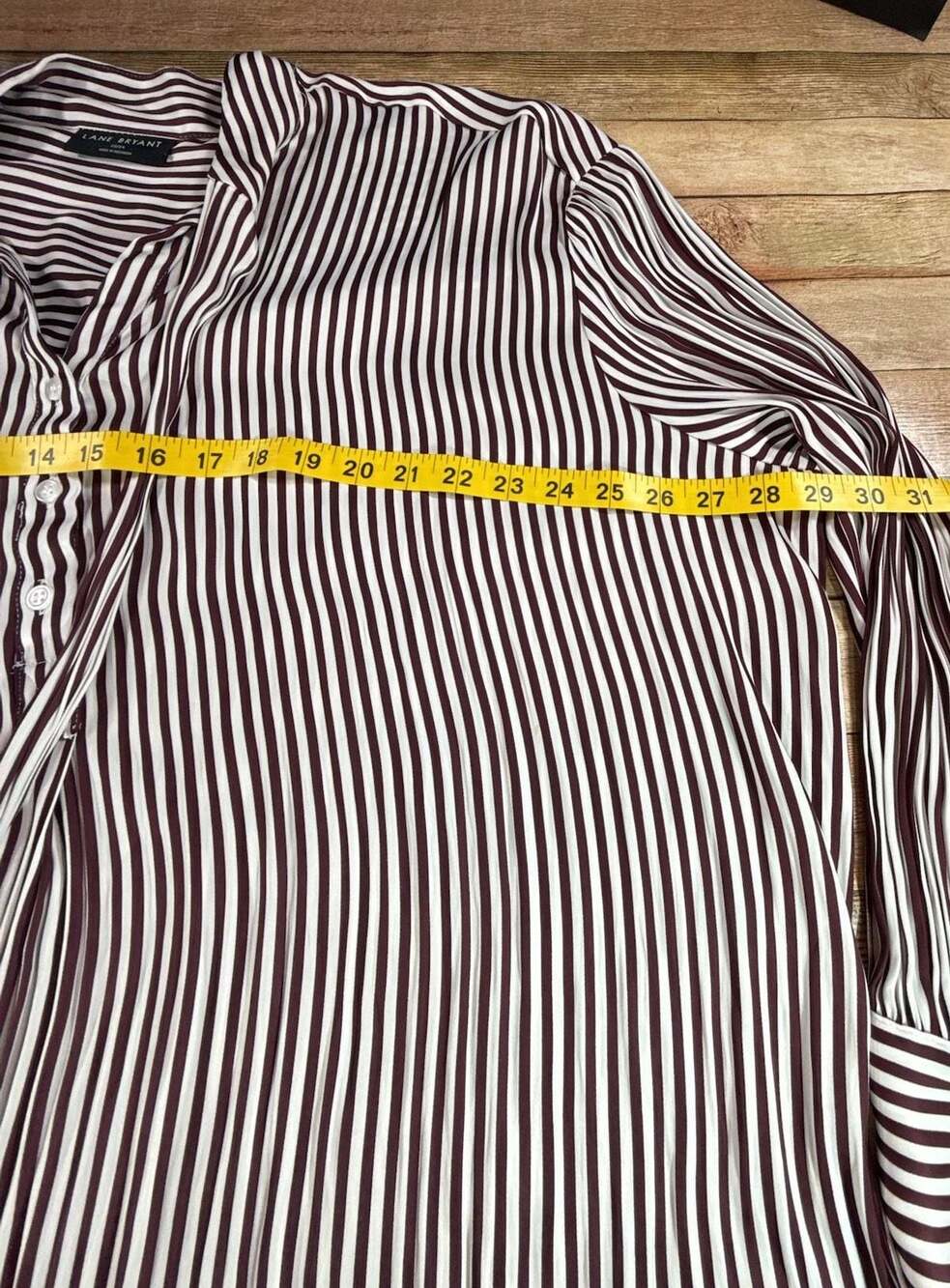 Lane Bryant Women's Burgundy White Striped Long Sleeve Tie Neck Blouse Size 22/2 - Picture 6 of 10